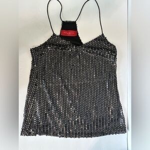 Akira Chicago red label DREAMY sequin MESH TANK silver and black